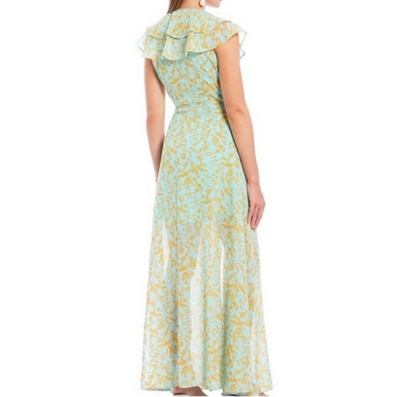 Sachin + Babi Maxi Dress Floral Blue Seafoam Gold Wedding Guest Boho Size 14 - Picture 2 of 8